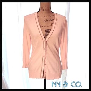 NY&CO V-neck Bejeweled Cardigan in Blush Pink with Rhinestone Buttons, Size Med.